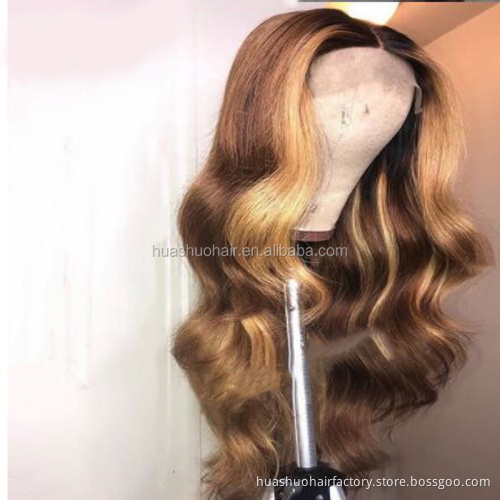 Glueless Highlight Human Hair Wigs,Brazilian Virgin Lace Front Wig,Natural Pre-plucked Hairline Lace Frontal Wigs